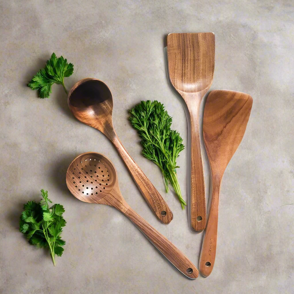 Teak Wood Cooking Utensil Set | Non-Stick Safe Kitchen Spoons