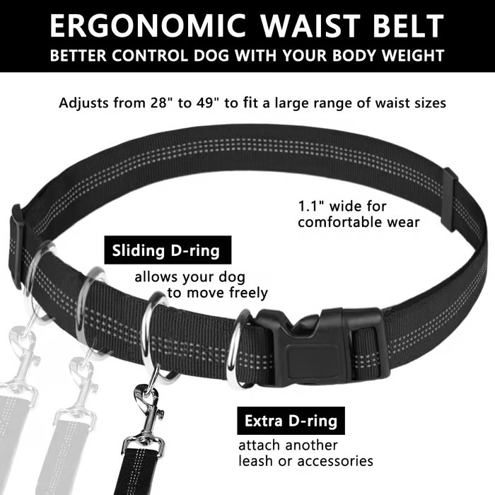 Hands-Free Dog Leash with Shock-Absorbing Bungee – Reflective Waist Leash for Running, Walking & Hiking