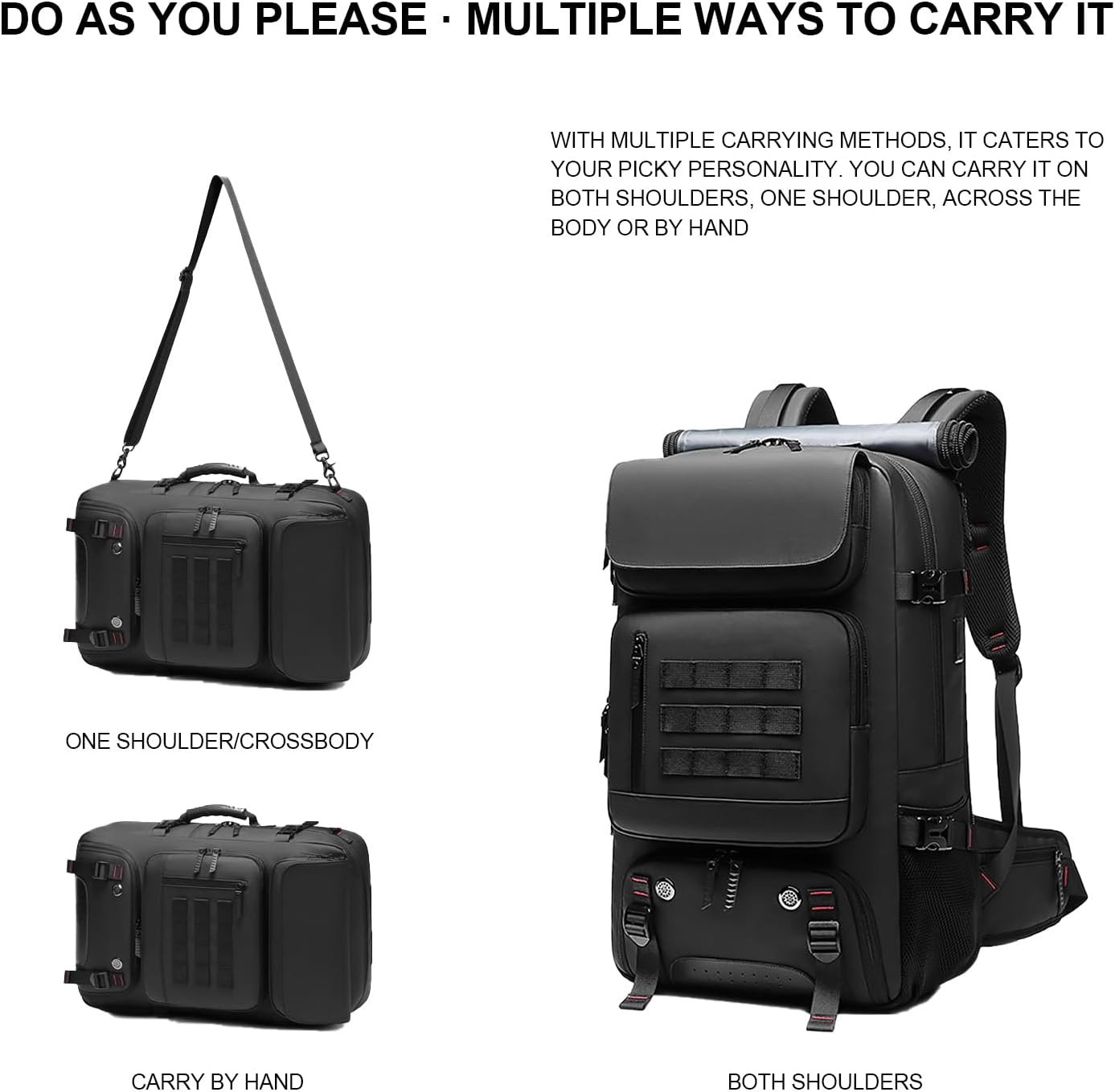 50L Waterproof Travel Backpack with Shoe Compartment & USB Charging Port – Large Carry-On Daypack for Work & Trips