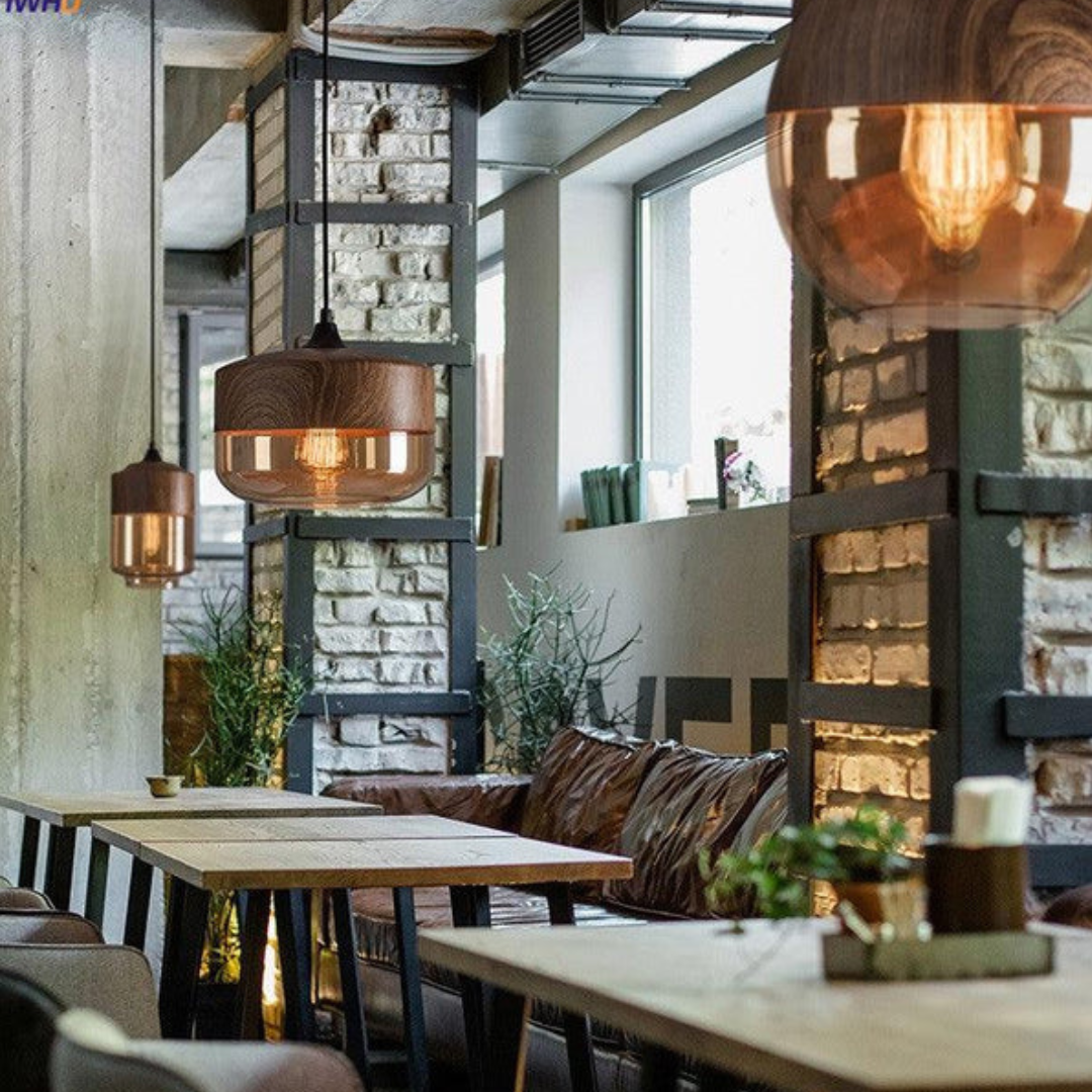 Scandinavian Glass & Wood Pendant Light – Adjustable E27 Hanging Lamp for Dining & Living Room