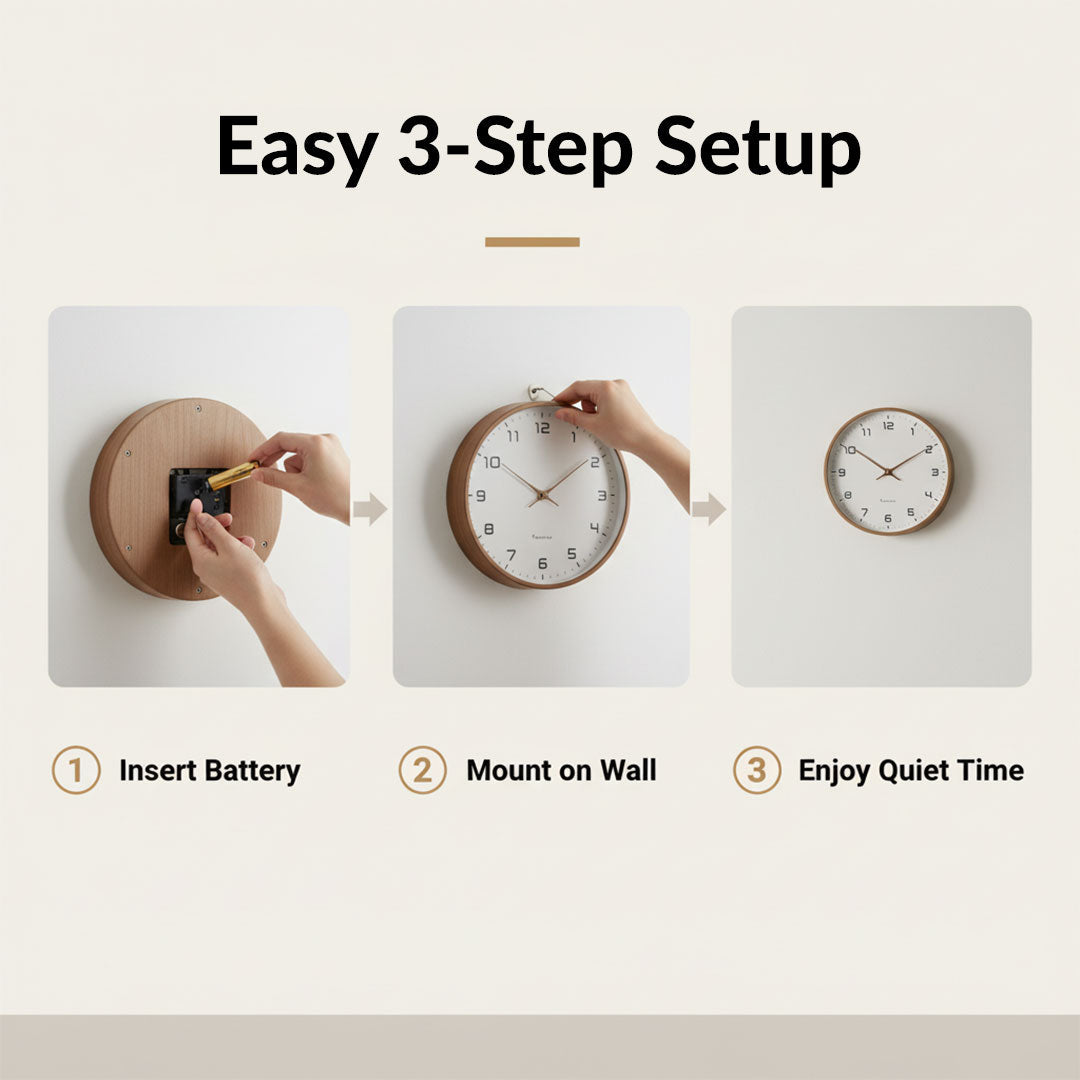 Silent Minimalist Wooden Wall Clock