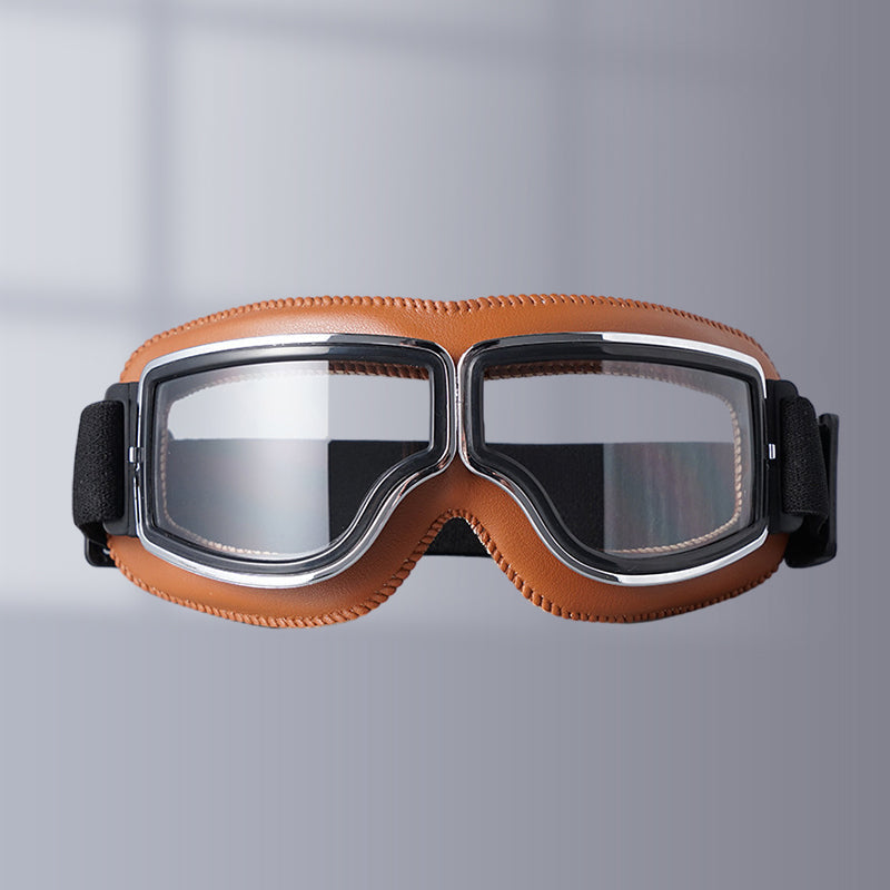 Vintage Motorcycle Goggles with Retro Leather Padding for Riding