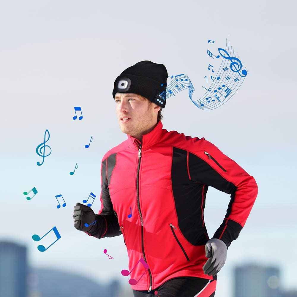 Bluetooth Beanie Hat with LED Light | Wireless Headphones & Headset