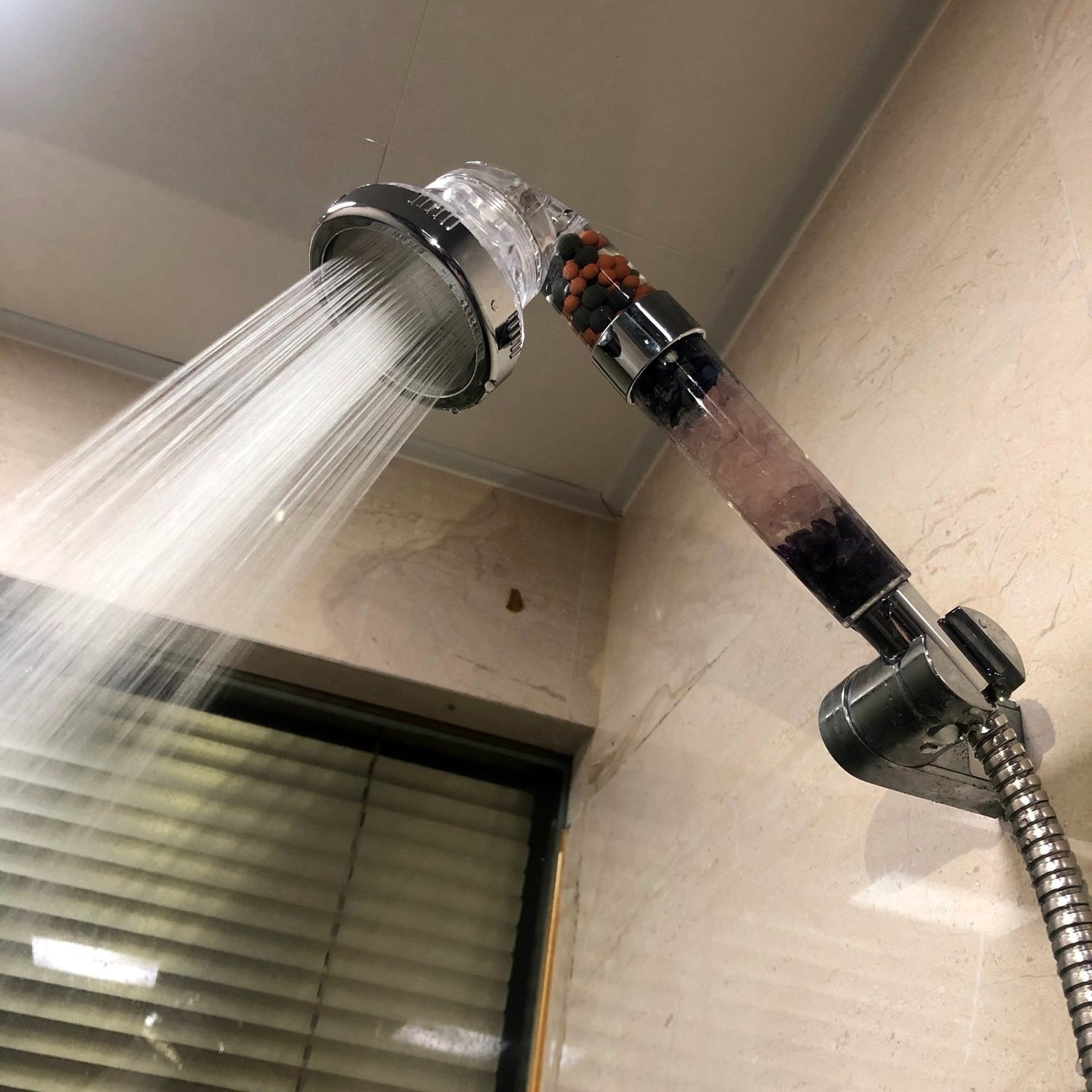 High-Pressure Filtered Shower Head with Mineral Stones for Soft Water