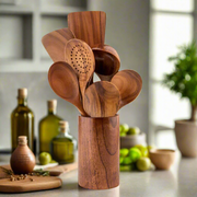 Teak Wood Cooking Utensil Set | Non-Stick Safe Kitchen Spoons