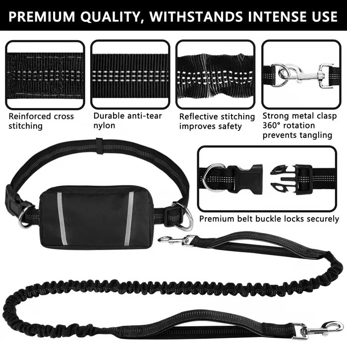 Hands-Free Dog Leash with Shock-Absorbing Bungee – Reflective Waist Leash for Running, Walking & Hiking
