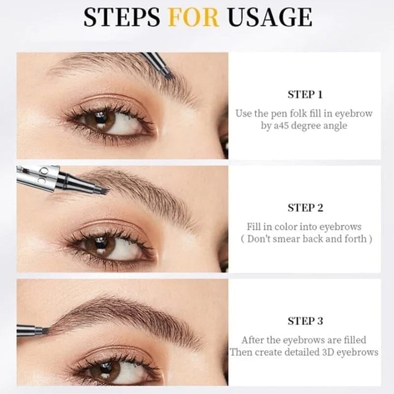 3D Waterproof Microblading Eyebrow Pen – 4-Tip Precision Brow Pencil for Natural Hair-Like Strokes