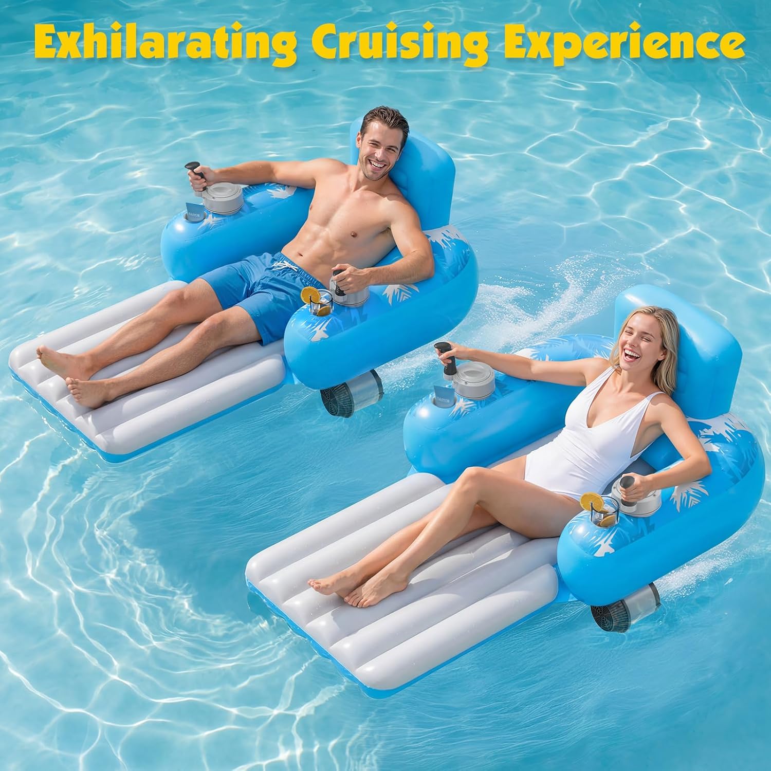 Motorized Inflatable Pool Lounger for Adults – Rechargeable Dual-Motor Water Float with 360° Glide & Storage Pockets