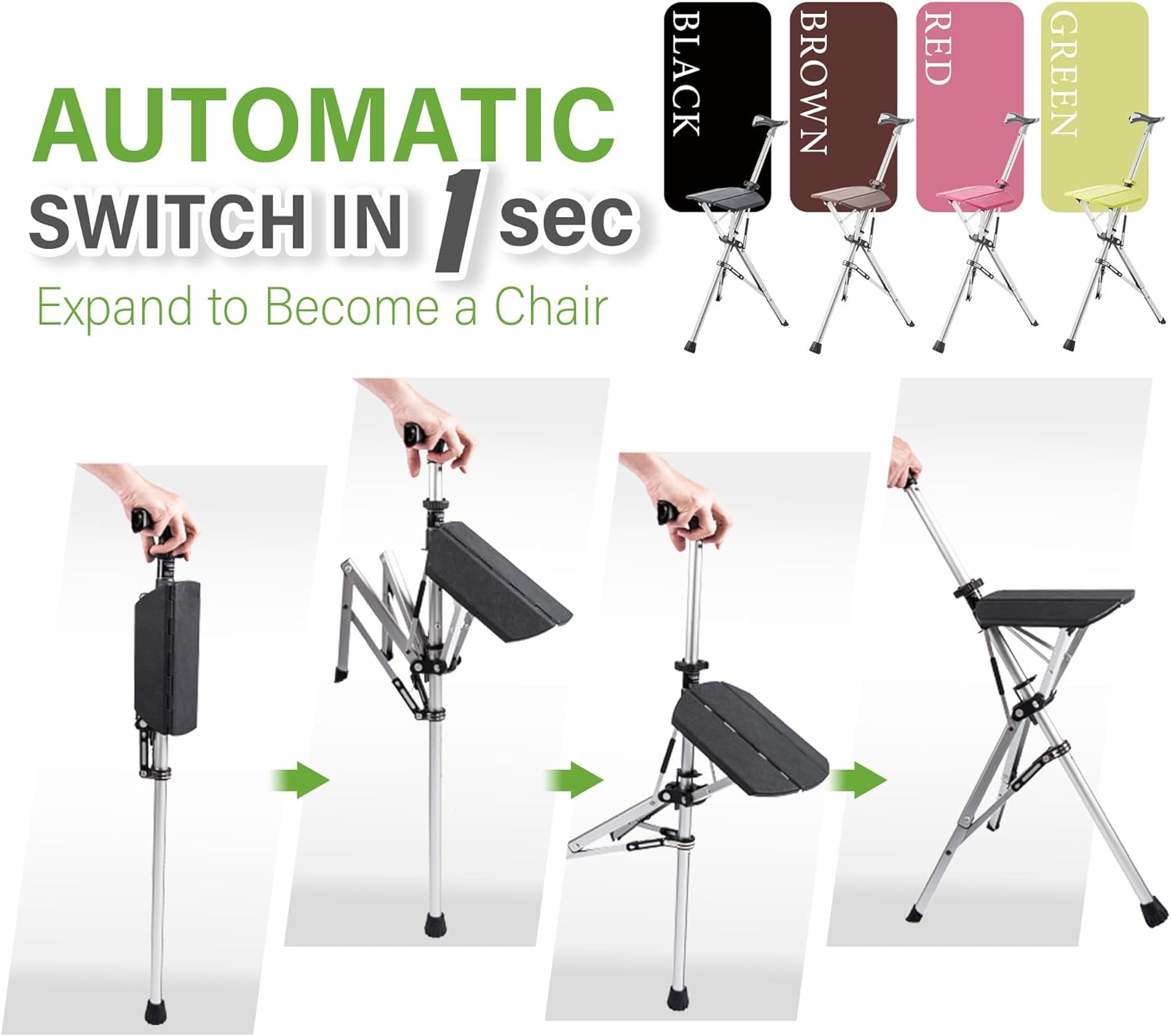 Trekking Pole with Folding Seat | Portable Walking Stick Chair