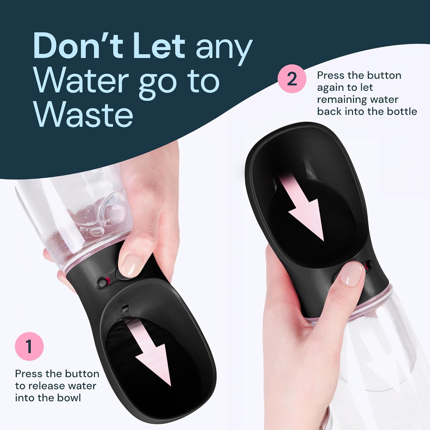 Portable Dog Water Bottle with Built-In Leak-Proof Bowl 19oz