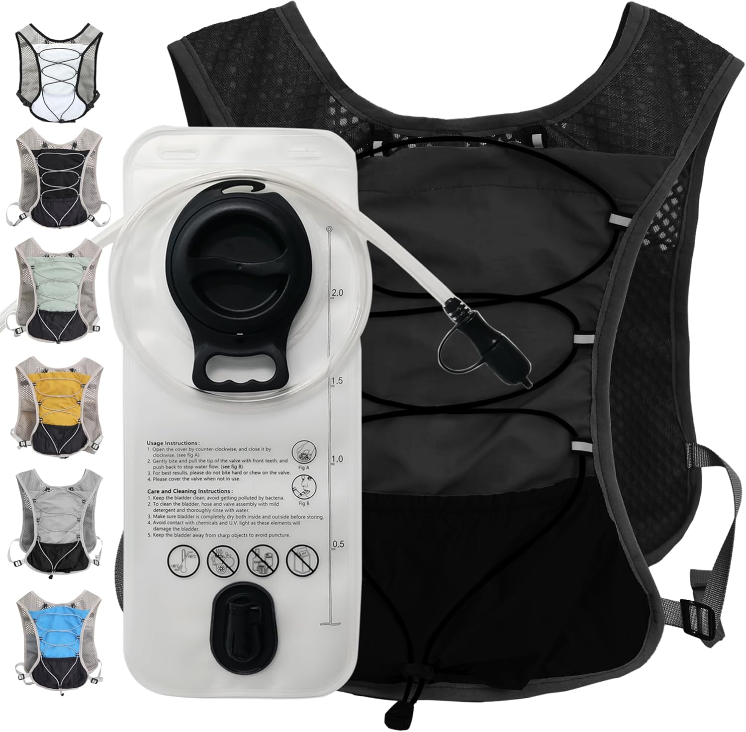 Hydration Running Vest | Marathon & Hiking Water Backpack (2L Bladder)