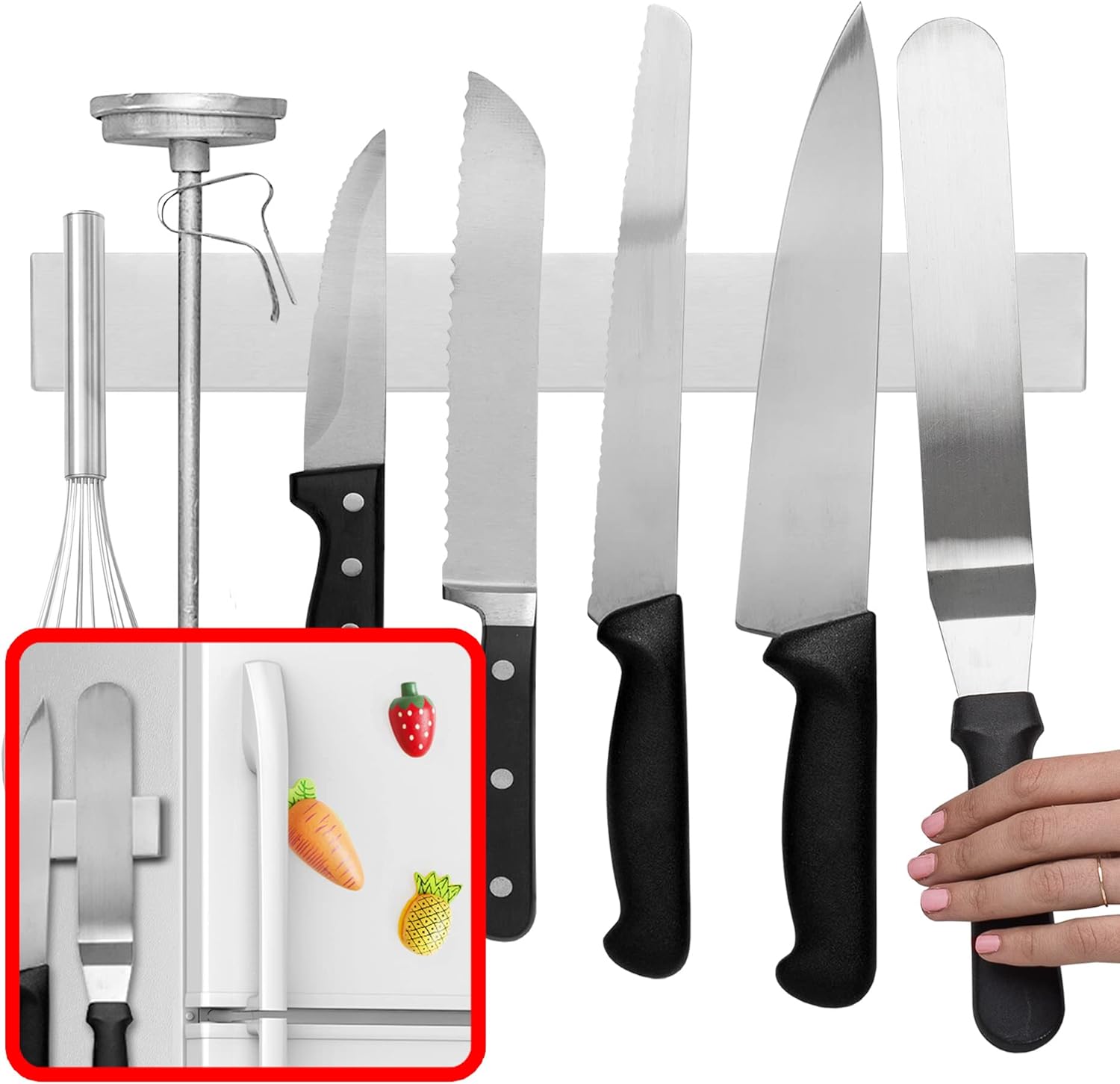 Stainless Steel Magnetic Knife Holder for Wall or Fridge 14 Inch