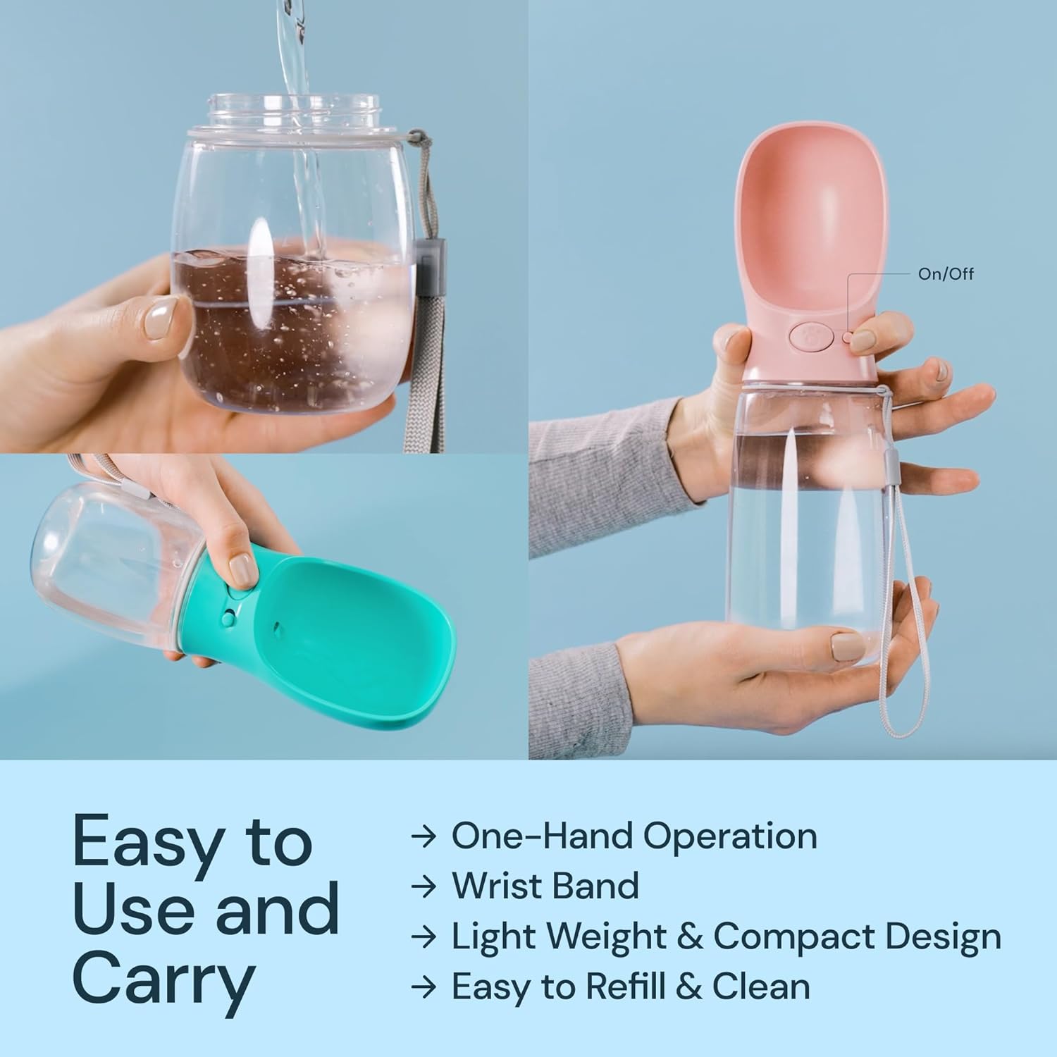 Portable Dog Water Bottle with Built-In Leak-Proof Bowl 19oz