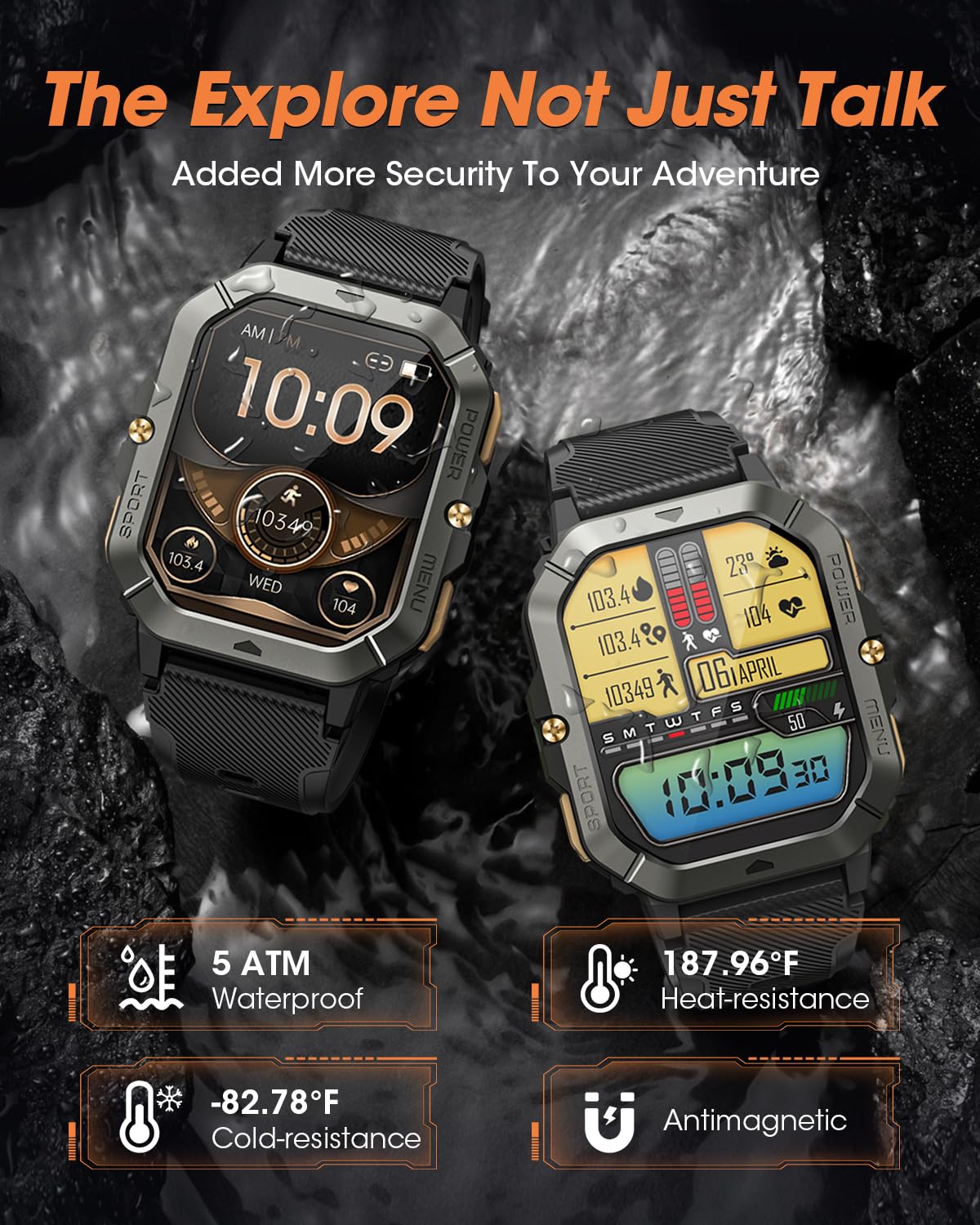Men's Military Smart Watch | Waterproof Fitness Tracker & Bluetooth Calls with Blood Pressure/Heart Rate/Sleep/100+ Sport Modes