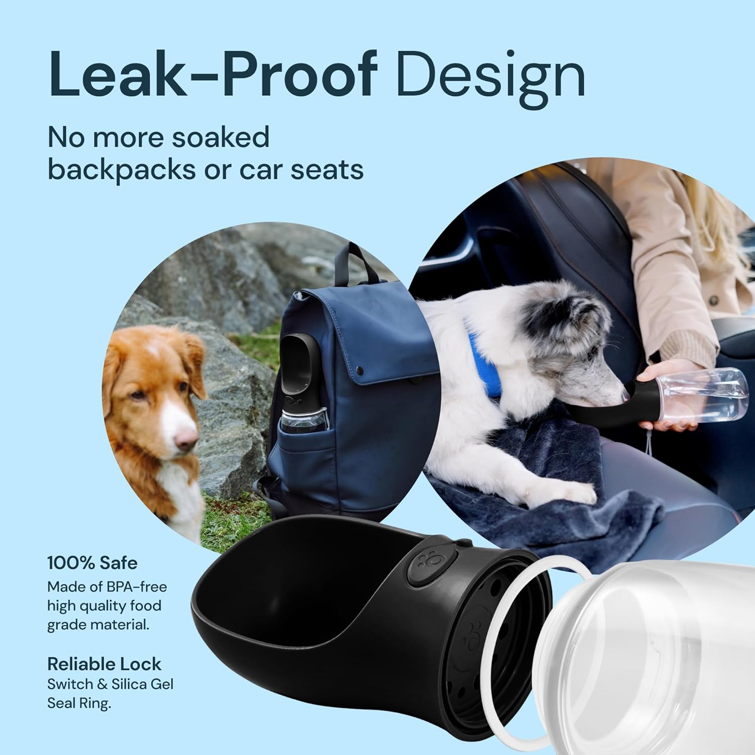 Portable Dog Water Bottle with Built-In Leak-Proof Bowl 19oz