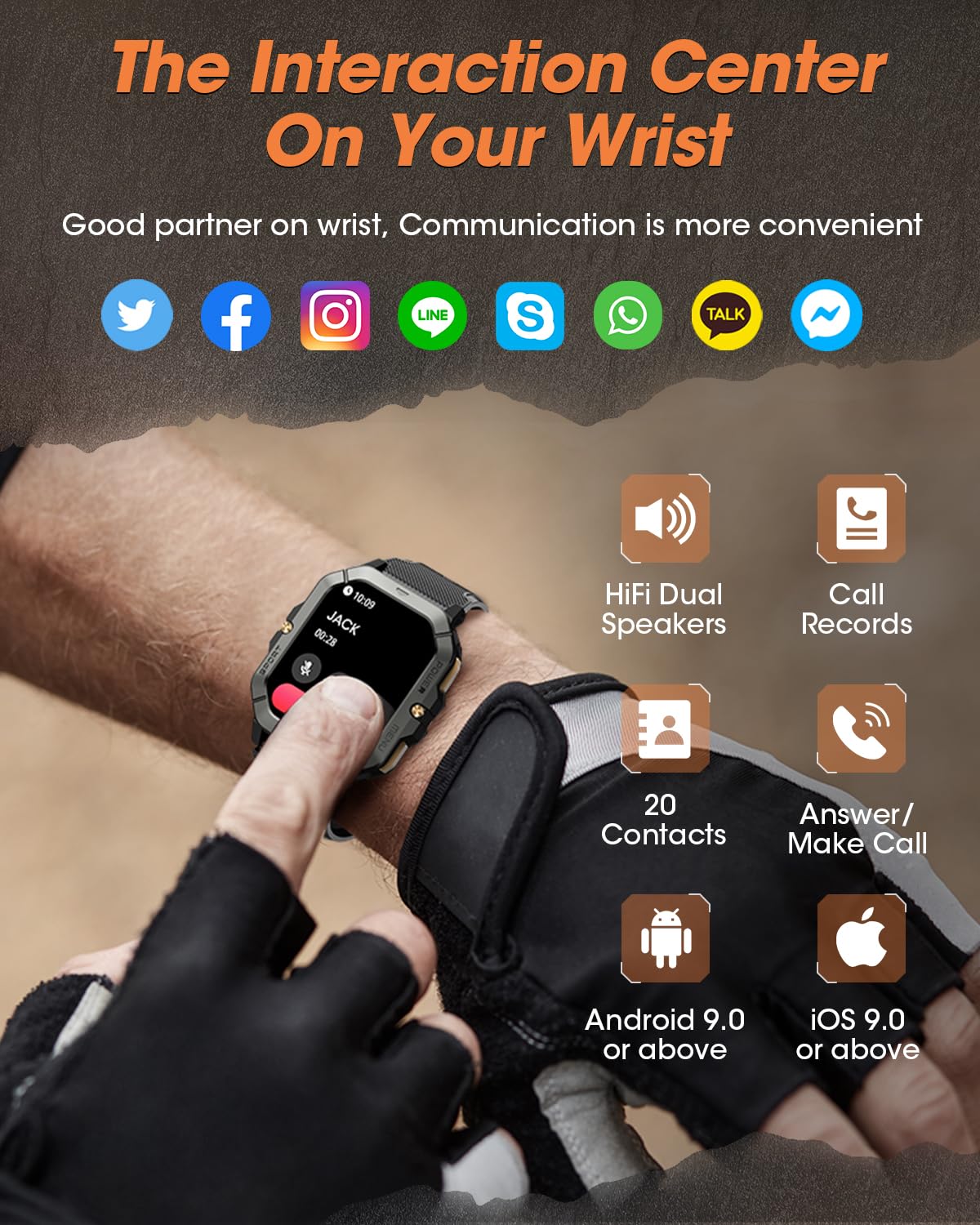 Men's Military Smart Watch | Waterproof Fitness Tracker & Bluetooth Calls with Blood Pressure/Heart Rate/Sleep/100+ Sport Modes