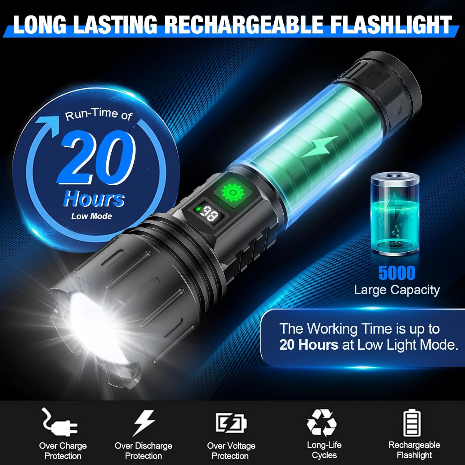 Ultra-Bright Tactical LED Flashlight – Rechargeable Long-Range Torch for Camping, Work & Emergencies