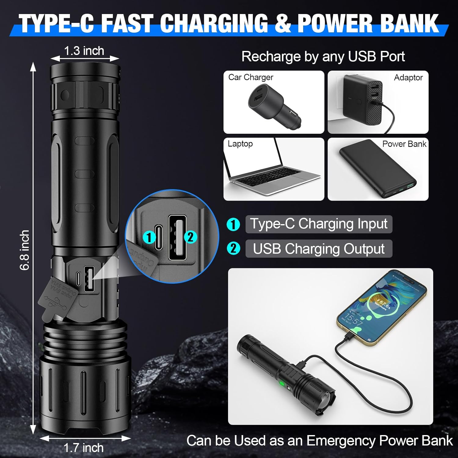 Ultra-Bright Tactical LED Flashlight – Rechargeable Long-Range Torch for Camping, Work & Emergencies