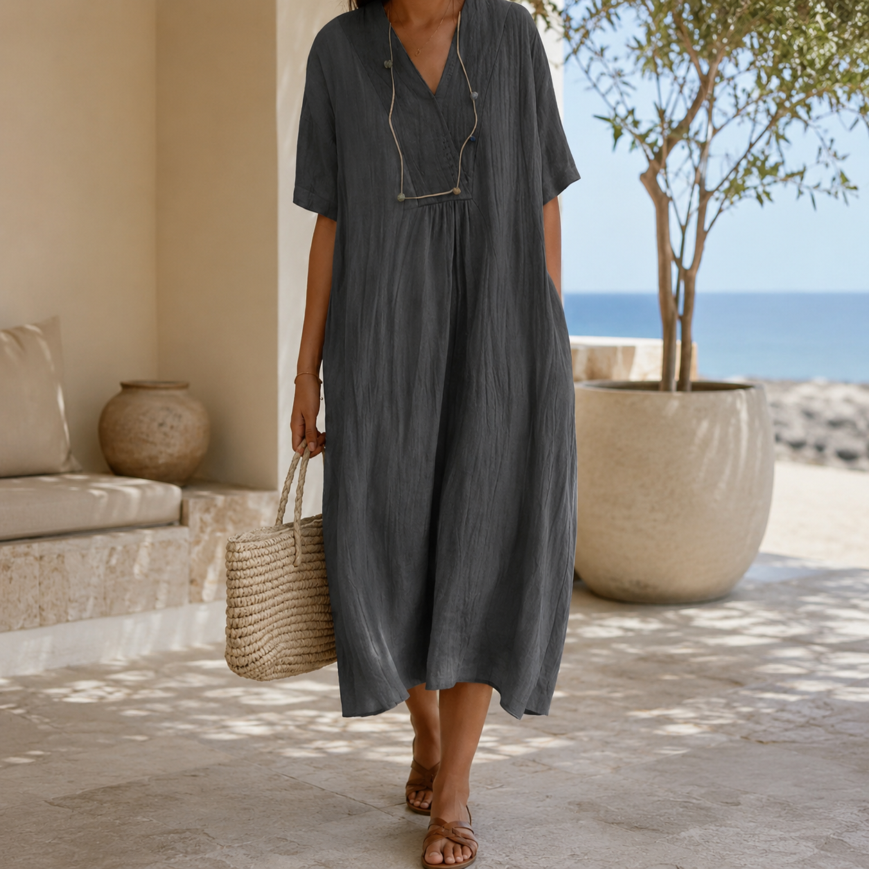Light Flowy Summer Dress with Pockets for Women – Relaxed A-Line Casual Sundress for Everyday & Holiday Style