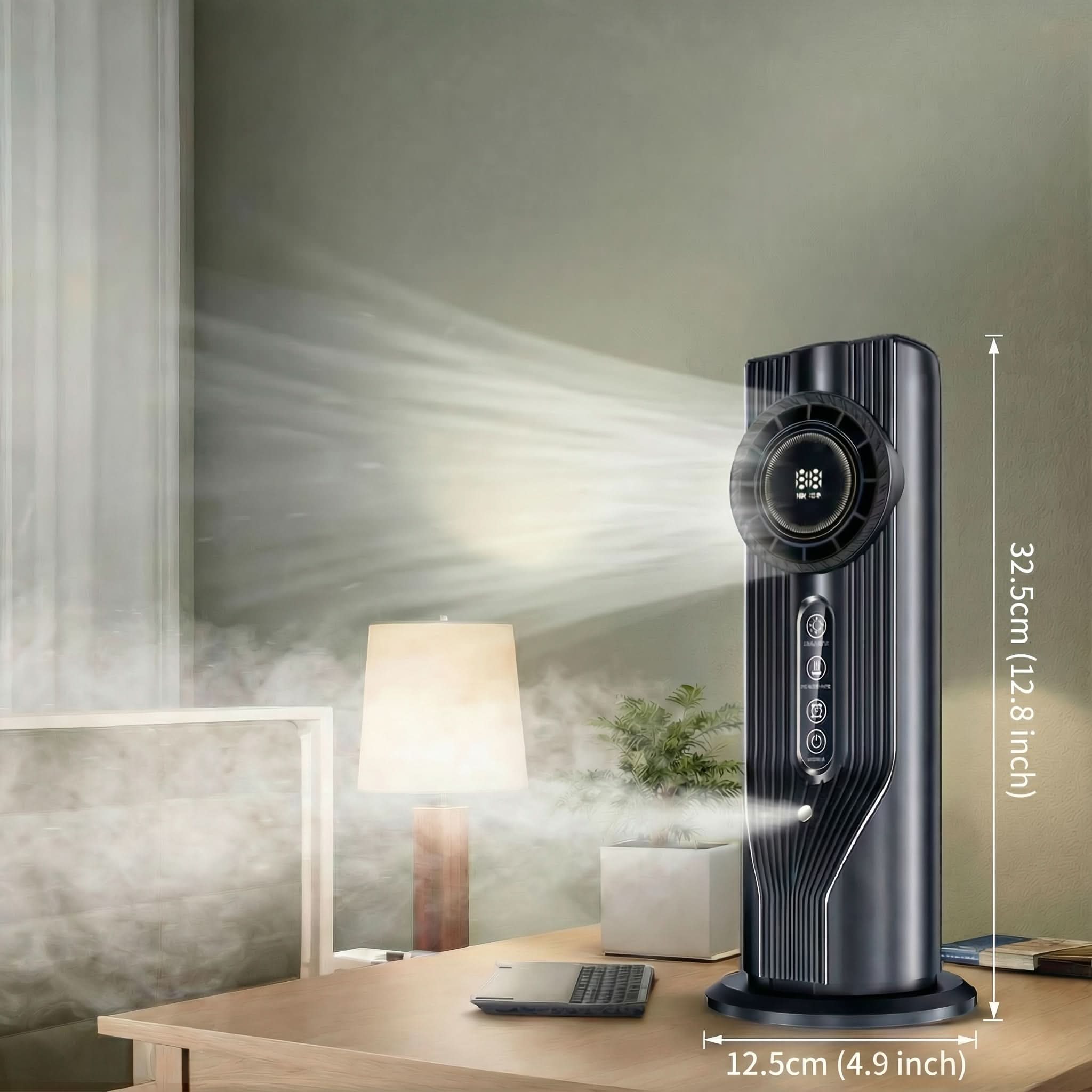 Portable USB cooling fan on a bedside table