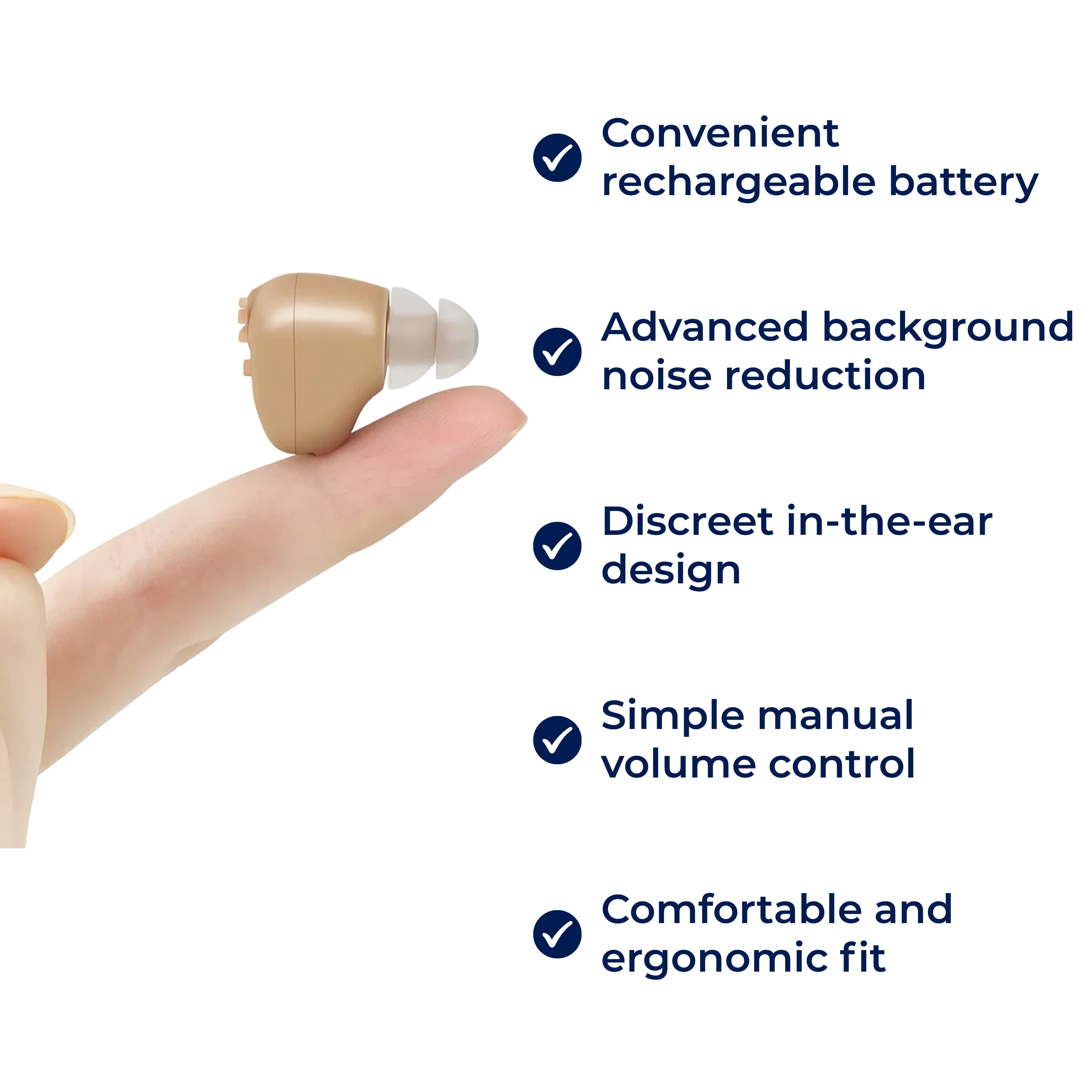 Rechargeable ITE Hearing Amplifier | Noise Reduction In-Ear Device for Seniors