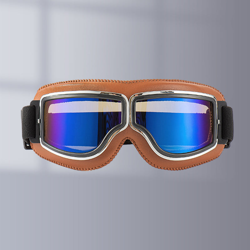 Vintage Motorcycle Goggles with Retro Leather Padding for Riding