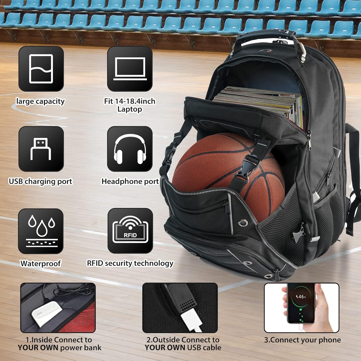 Extra-Large Travel Laptop Backpack | Anti-Theft Carry-On Bag with USB (55L)
