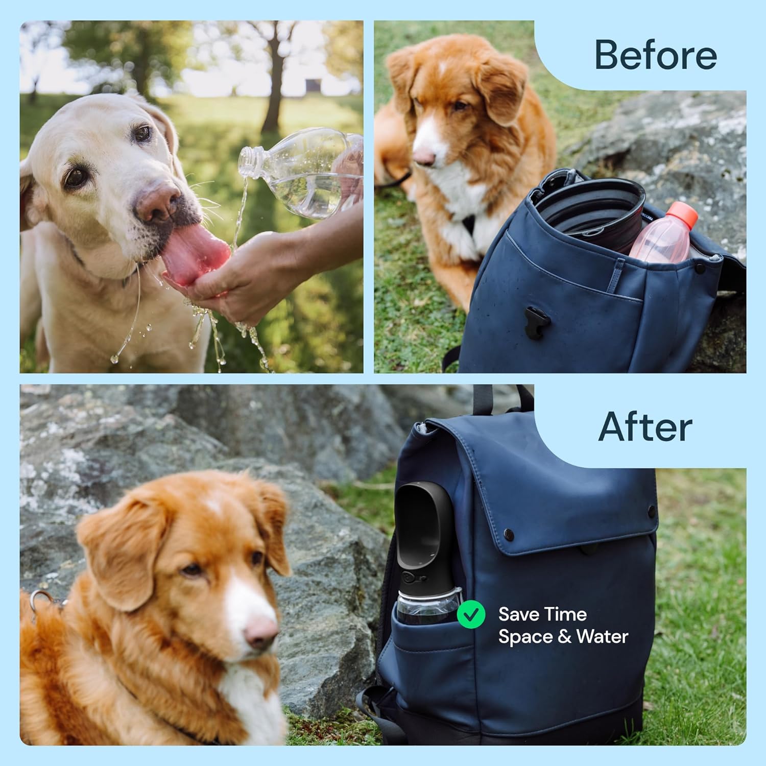 Portable Dog Water Bottle with Built-In Leak-Proof Bowl 19oz