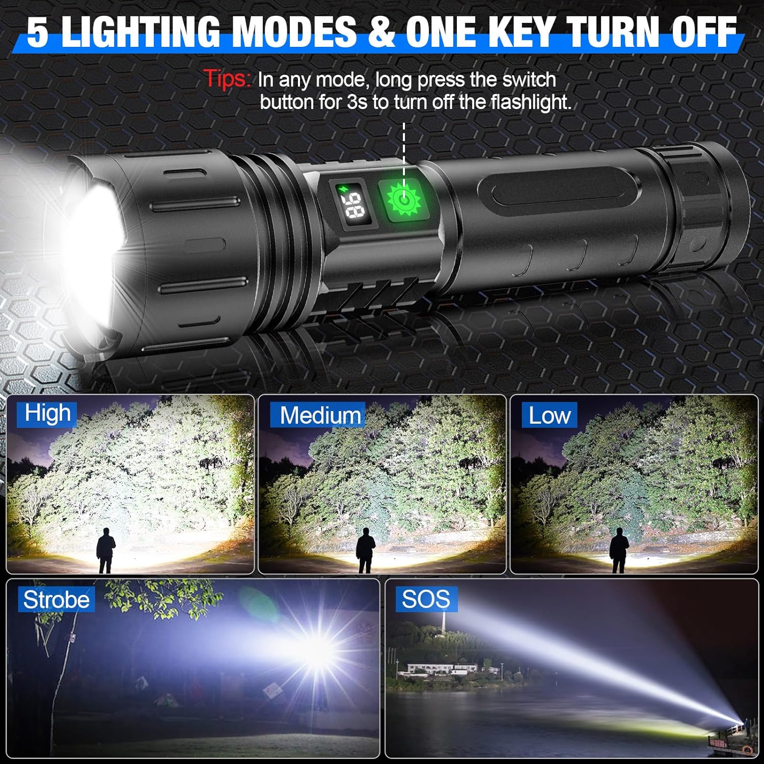 Ultra-Bright Tactical LED Flashlight – Rechargeable Long-Range Torch for Camping, Work & Emergencies