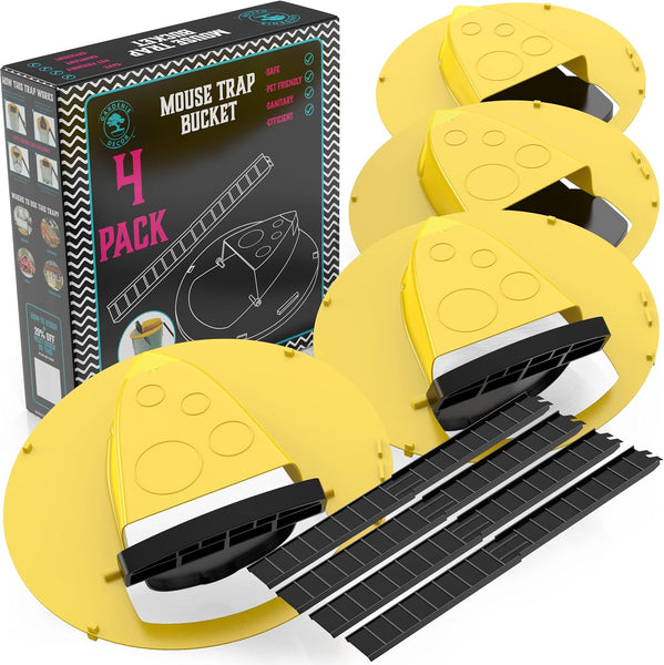 4-Pack Bucket Lid Mouse Trap – Reusable Flip-Lid Rodent Catcher for 5-Gallon Buckets, Indoor & Outdoor