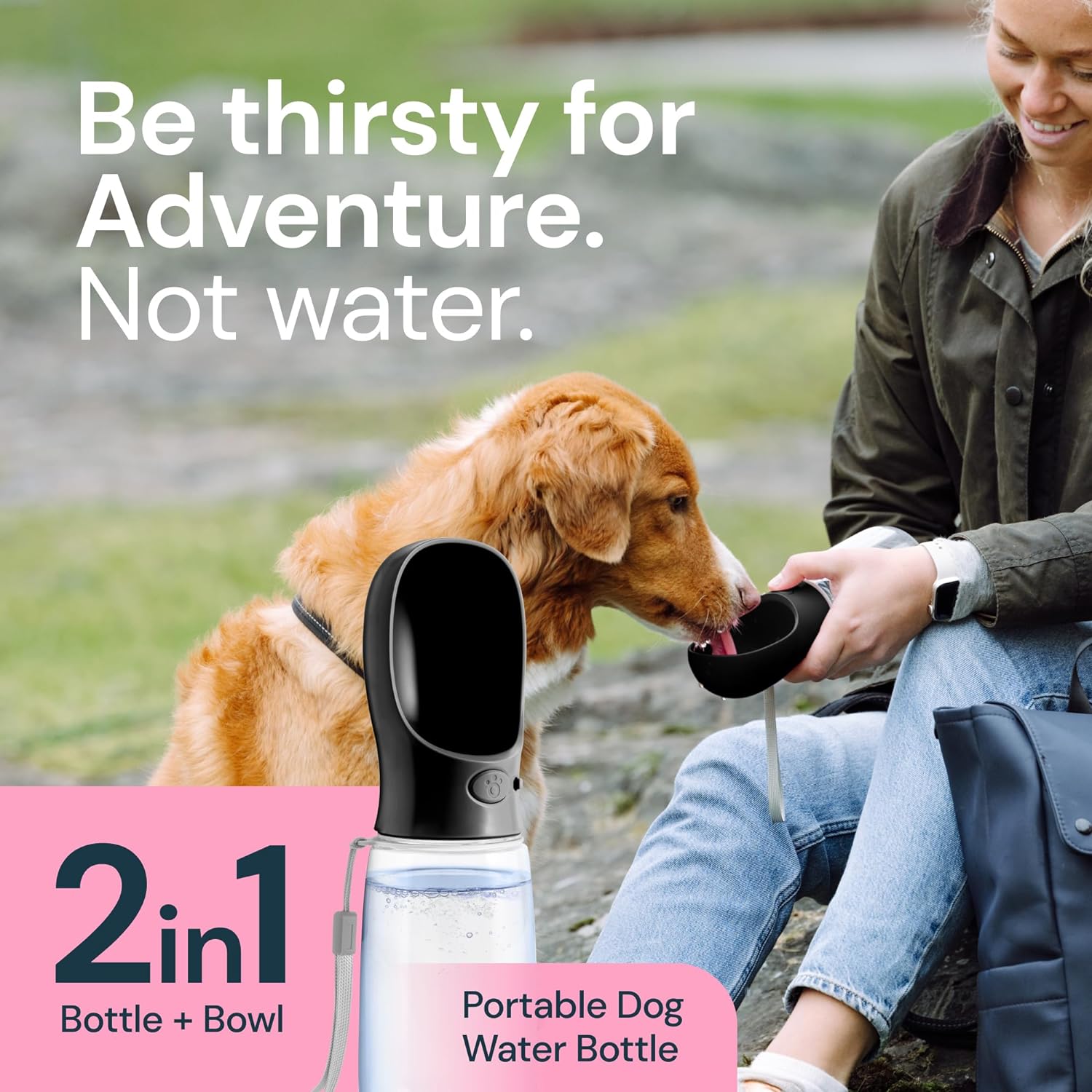 Portable Dog Water Bottle with Built-In Leak-Proof Bowl 19oz