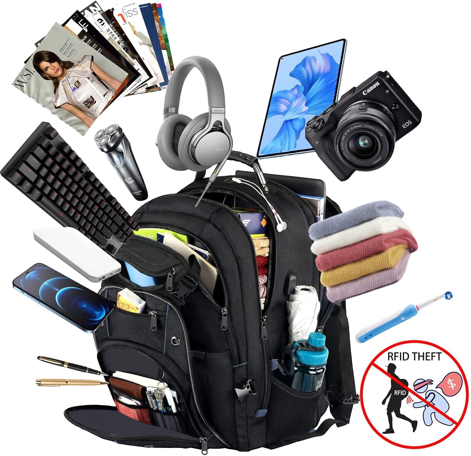 Extra-Large Travel Laptop Backpack | Anti-Theft Carry-On Bag with USB (55L)