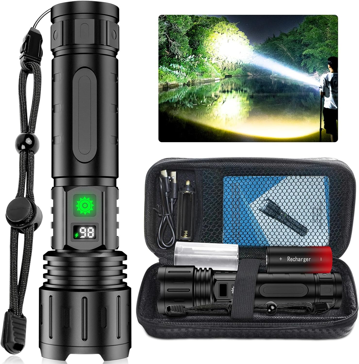 Ultra-Bright Tactical LED Flashlight – Rechargeable Long-Range Torch for Camping, Work & Emergencies