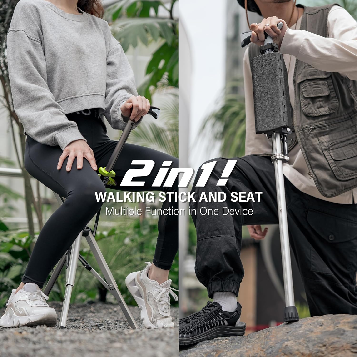 Trekking Pole with Folding Seat | Portable Walking Stick Chair