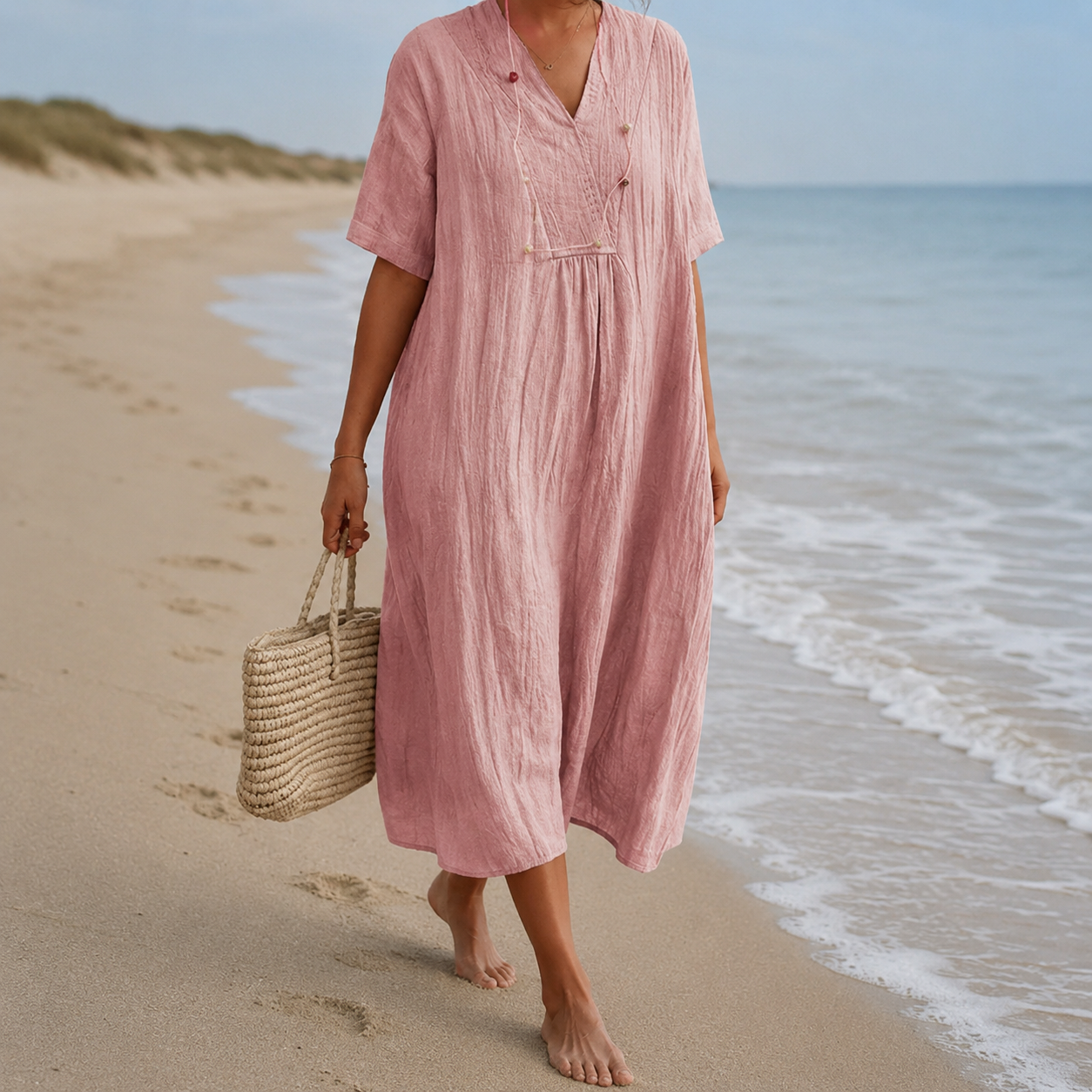 Light Flowy Summer Dress with Pockets for Women – Relaxed A-Line Casual Sundress for Everyday & Holiday Style