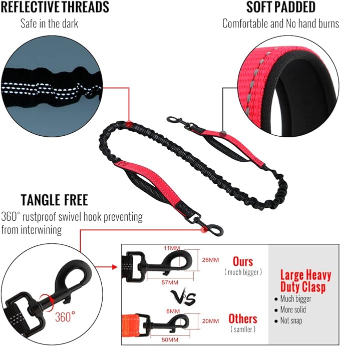 Hands-Free Dog Leash with Shock-Absorbing Bungee – Reflective Waist Leash for Running, Walking & Hiking