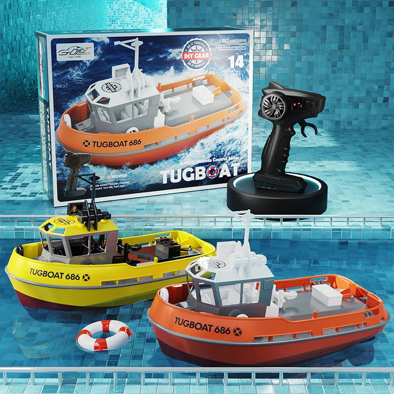 Adventure Tugboat RC Boat with Dual Motors – Long-Range Remote Control Watercraft for Pool & Lake Fun