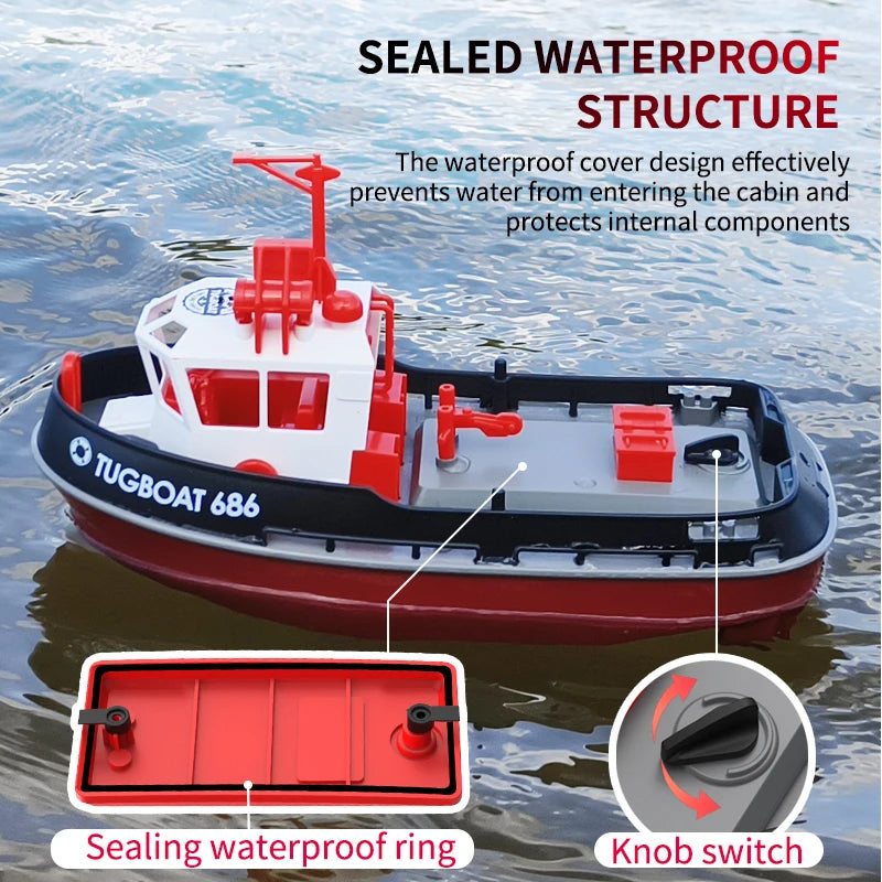 Adventure Tugboat RC Boat with Dual Motors – Long-Range Remote Control Watercraft for Pool & Lake Fun