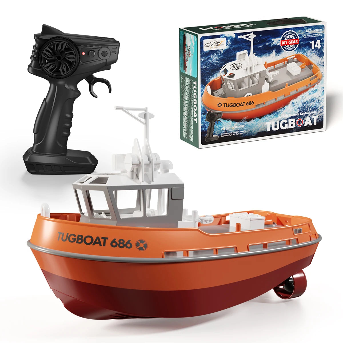 Adventure Tugboat RC Boat with Dual Motors – Long-Range Remote Control Watercraft for Pool & Lake Fun