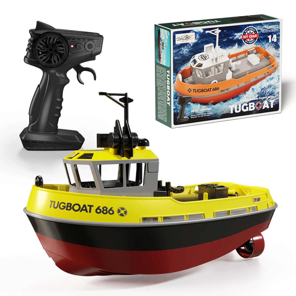 Adventure Tugboat RC Boat with Dual Motors – Long-Range Remote Control Watercraft for Pool & Lake Fun