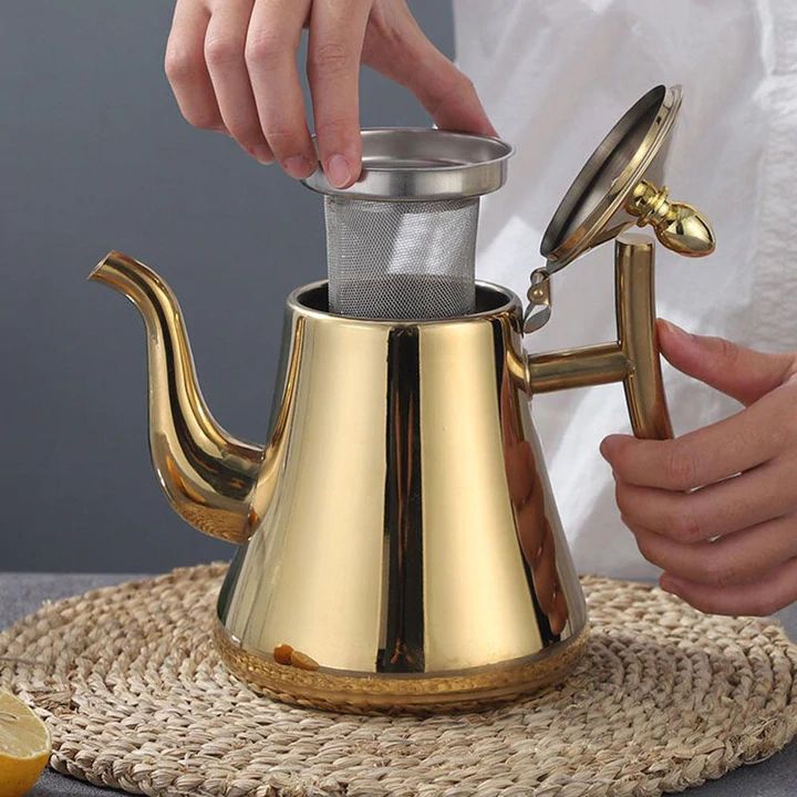 Stainless Steel Induction Kettle with Built-In Filter – Fast-Boil Stovetop Kettle in Gold or Silver