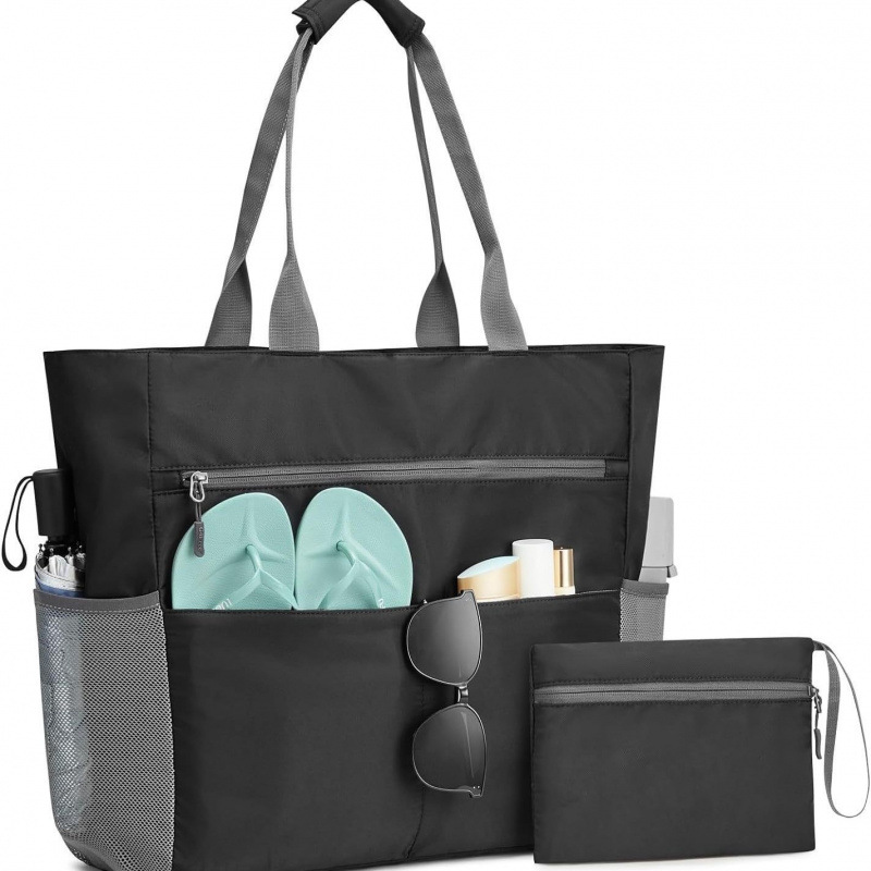 Large Waterproof Beach Tote Bag with Multiple Pockets – Foldable Sand-Proof Carryall for Pool & Travel