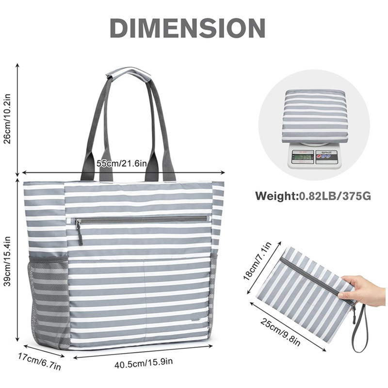 Large Waterproof Beach Tote Bag with Multiple Pockets – Foldable Sand-Proof Carryall for Pool & Travel
