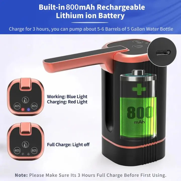 Automatic Water Bottle Pump – Rechargeable One-Touch Dispenser for 5-Gallon Jugs, Hygienic & Portable