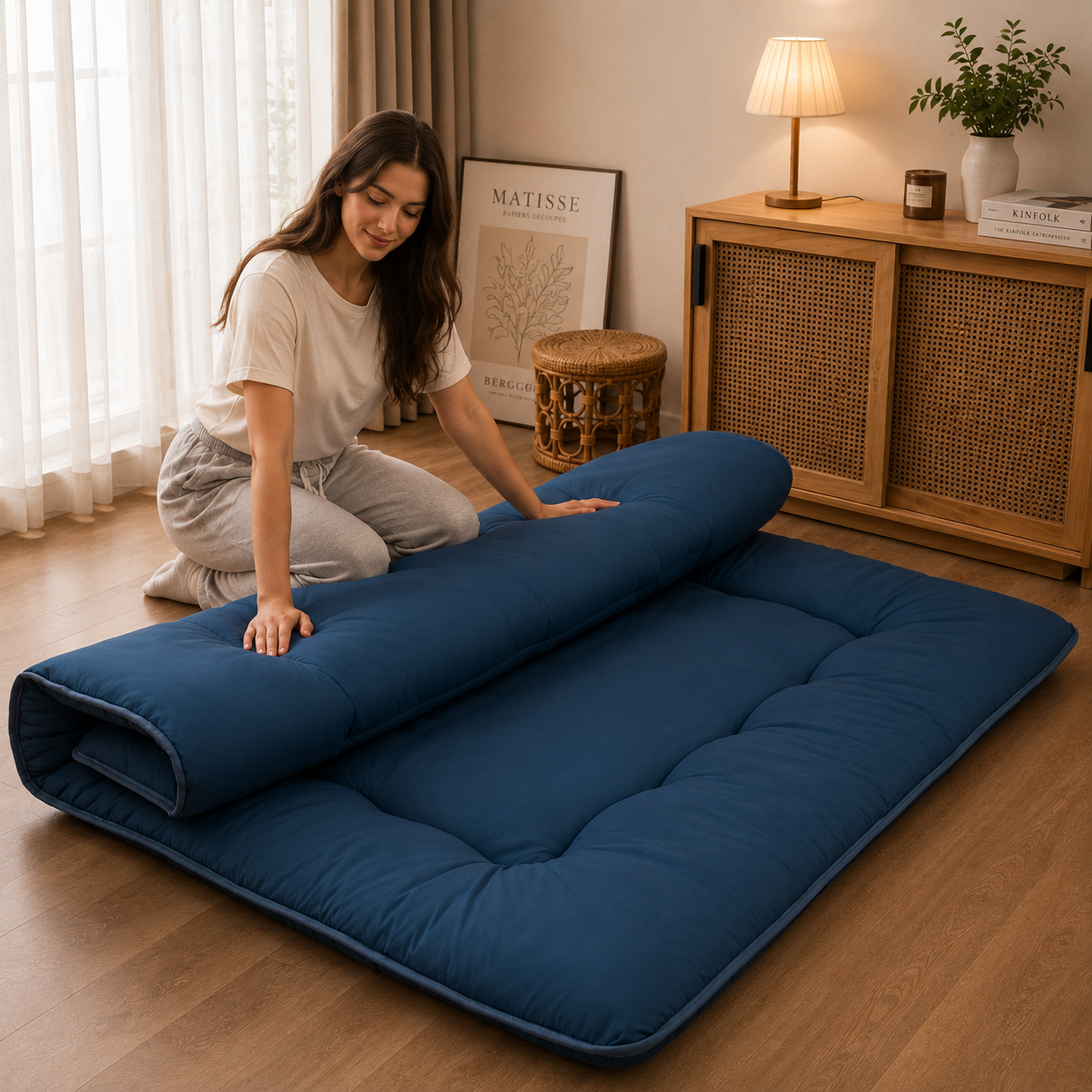 Cozy Rest Japanese Floor Mattress – Thick Foldable Futon Sleeping Pad & Roll-Up Guest Bed for Adults & Kids