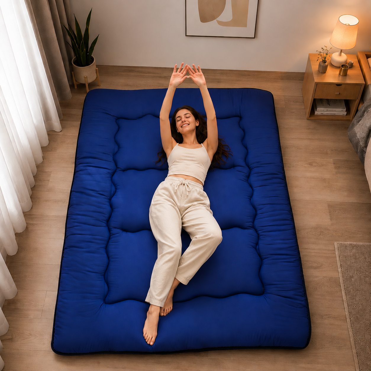 Cozy Rest Japanese Floor Mattress – Thick Foldable Futon Sleeping Pad & Roll-Up Guest Bed for Adults & Kids