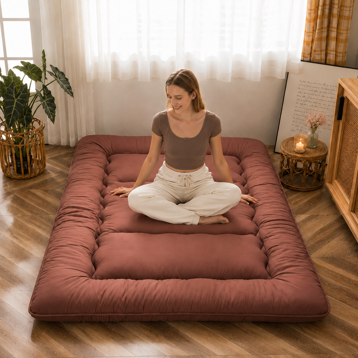 Cozy Rest Japanese Floor Mattress – Thick Foldable Futon Sleeping Pad & Roll-Up Guest Bed for Adults & Kids