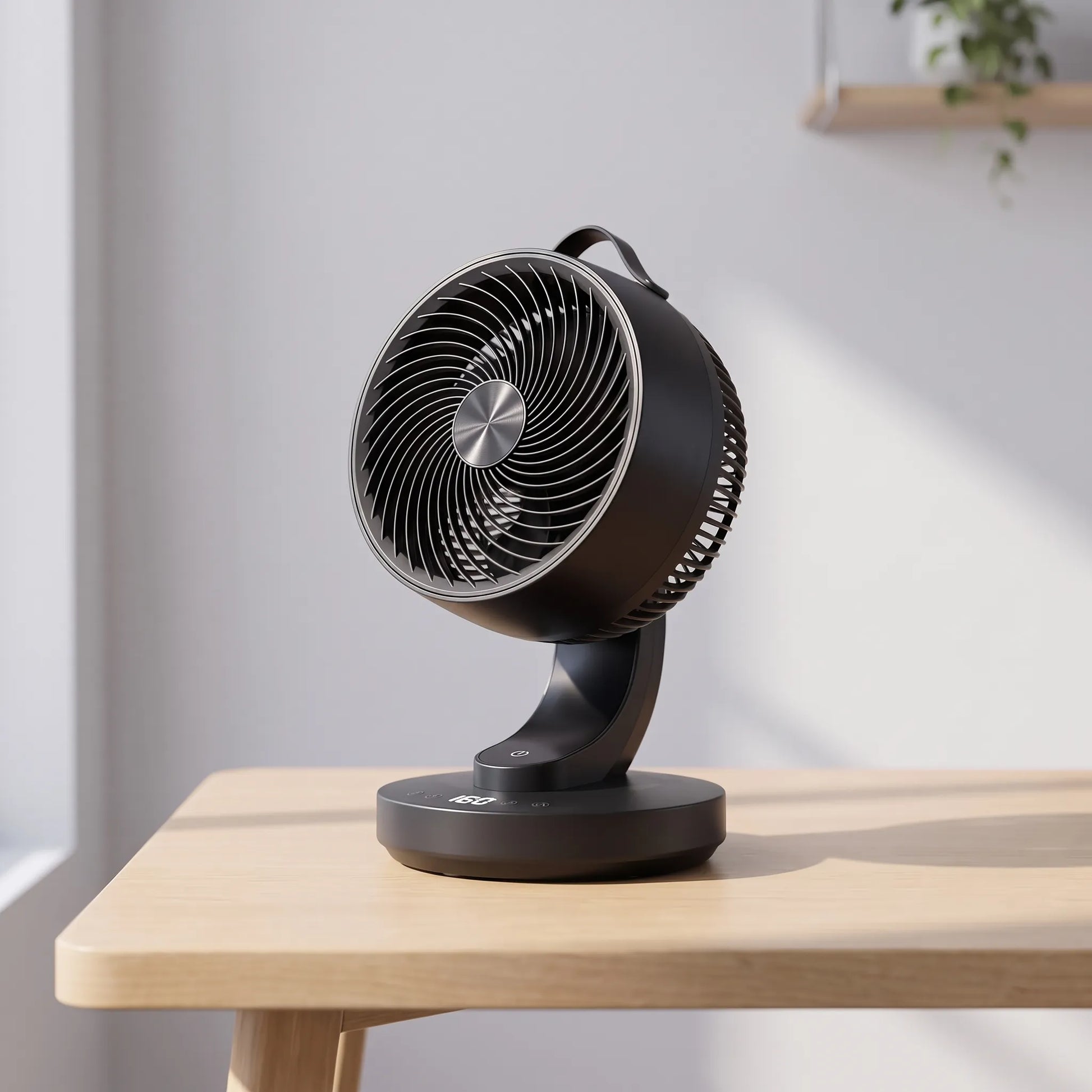 Desk fan mounted using its suction base