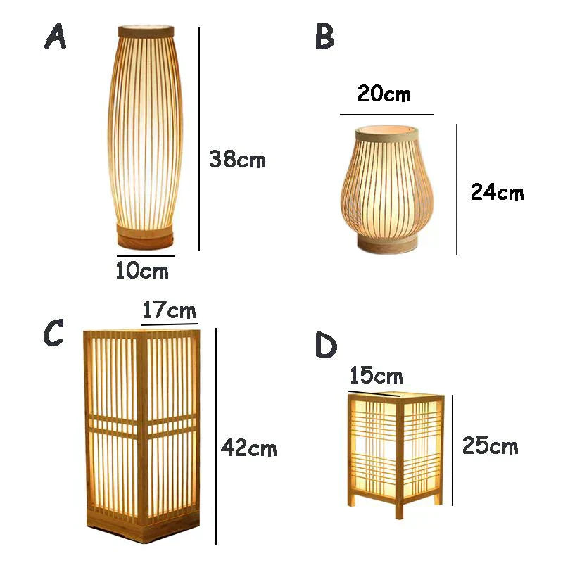 Japanese Style Bamboo Wood Lamp with E27 Base for Ambient Light