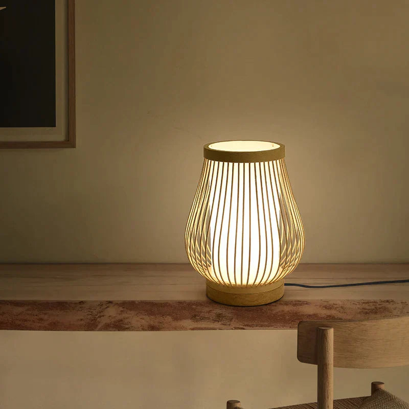 Japanese Style Bamboo Wood Lamp with E27 Base for Ambient Light